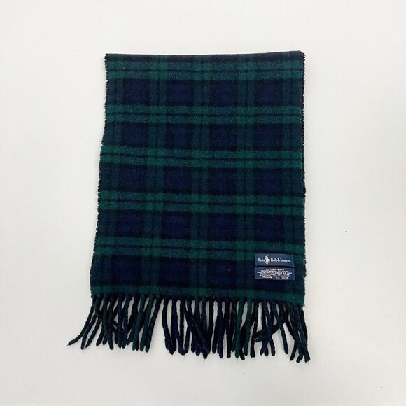 Ralph Lauren Polo Embroidery Logo Lambswool Green Navy Blue Plaid Italy Made - Picture 2 of 9